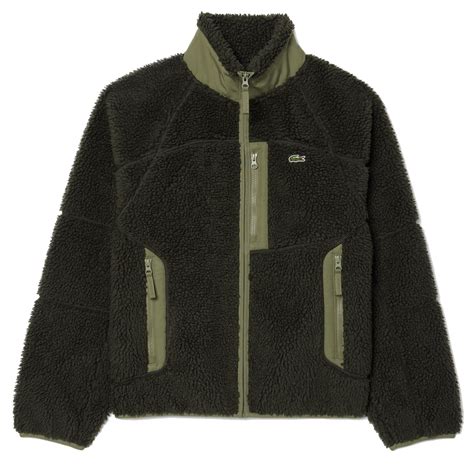 Lacoste Colourblock Fleece Zip-Up Jacket Khaki Green | Parasol Store