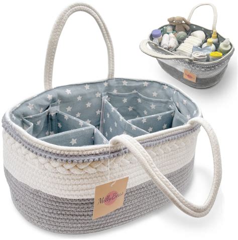Millybeas Baby Nappy Caddy Organiser Large Cotton Rope Basket Nursery ...