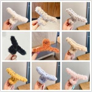 HKD SALES Faux Fleece Fur Hair Clips Simple Soft Fluffy Plush Hair ...