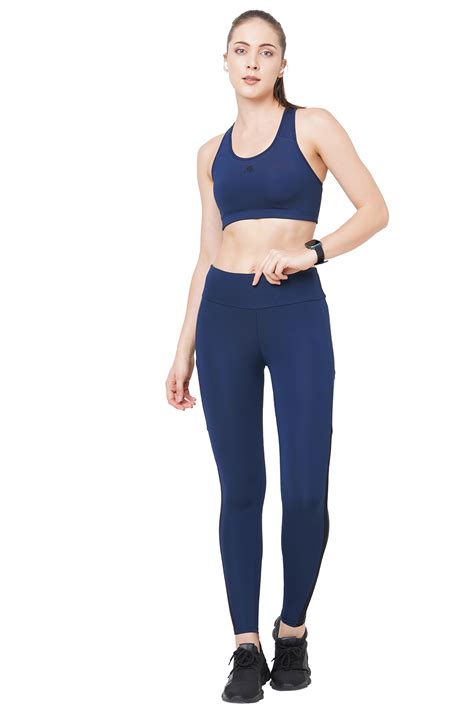 JUST-DRY Marine Blue Mesh Panel 7/8 Go Train Tights for Women – Laasa ...