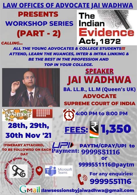 3 DAYS WORKSHOP ON THE INDIAN EVIDENCE ACT,1872 (PART-2) ORGANISED AND ...