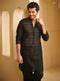 Mulmul Organza Zeke Black Kurta With Mulmul Pima Satin Zeke Black Pyaj