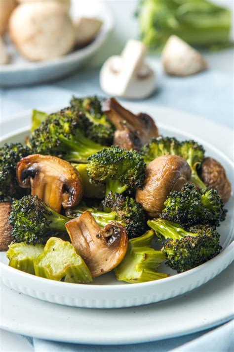 Roasted Broccoli and Mushrooms - Nourish Nutrition Blog -15 minutes