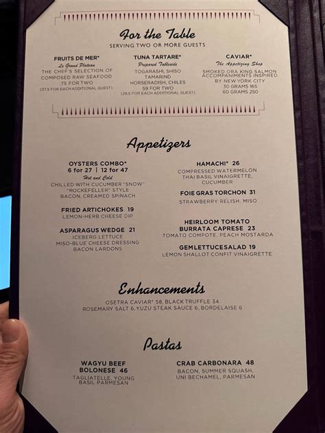 Menu at NoMad Library Restaurant, Las Vegas