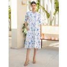 White Blue Printed Cotton Poplin Dress