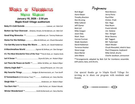 Bones of Cincinnatus Winter Concert, Maple Knoll Village, Forest Park ...