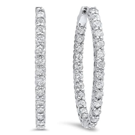 14K White Gold 1cttw Inside Out Diamond Hoop Earrings - Mullen Jewelers