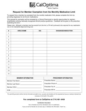 Fillable Online Six (6) Prescription Limit and Exemption Form Fax Email ...
