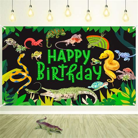 Reptile Swamp Happy Birthday Decorations Jungle Wild One Party Banner ...