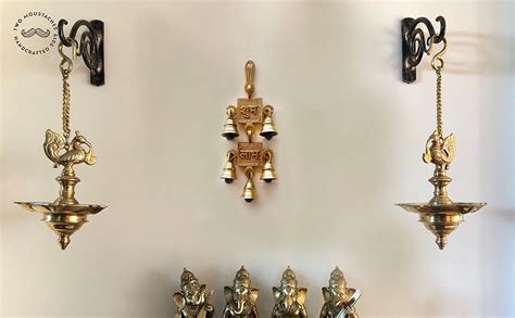 Two Moustaches Brass Shubh Labh Hanging Bells Showpiece, Ghanti for ...