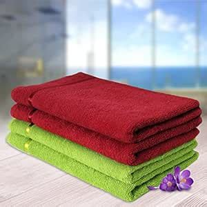 Story@Home Hand Towel | 450 GSM | Towel Set of 4 | Red and Green | 100% ...