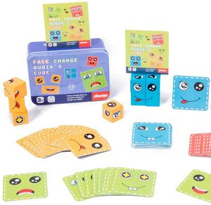 ROYCO Wooden Emoji Cube face Changing Game for Kids Expressions Block ...