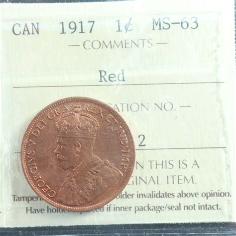 1 cent 1917 Canada ICCS MS-63 Red large copper penny King George V one ...