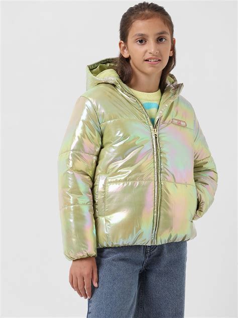 GIRL Yellow Holographic Hooded Puffer Jacket