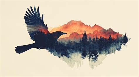 Majestic bird in flight over scenic landscape | Premium AI-generated image