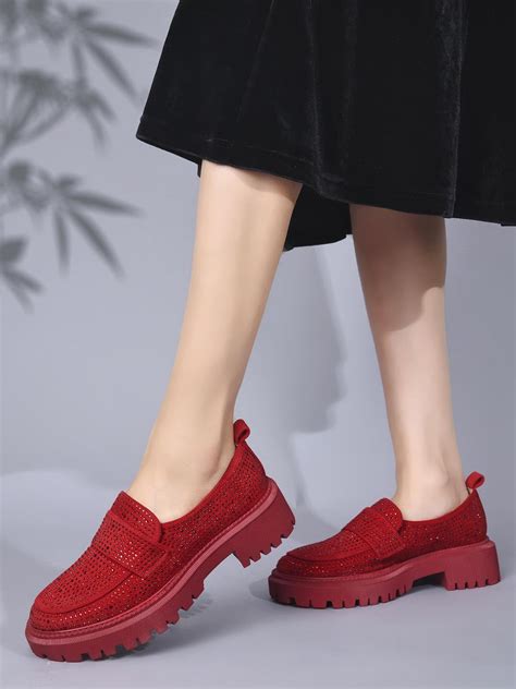 Women Red Embellished Loafers – ShoeTree