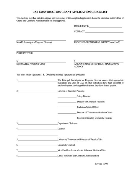 Fillable Online UAB Construction Grant Application Checklist Fax Email ...