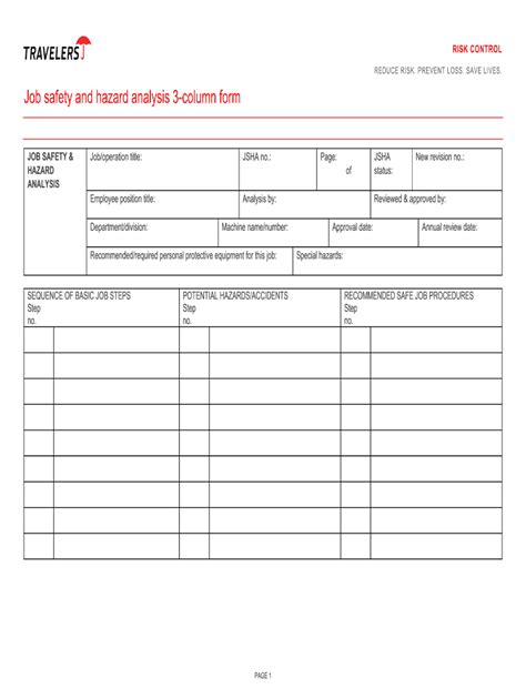 Travelers Job Safety Hazard Analysis 3-Column Form - Fill Online ...