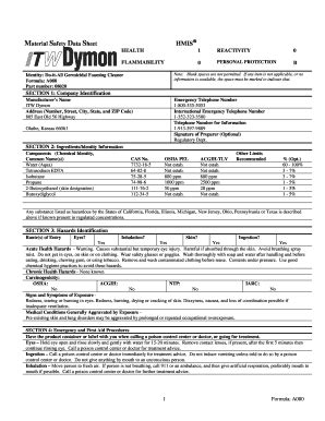 Fillable Online HMIS Material Safety Data Sheet HEALTH 1 REACTIVITY 0 ...