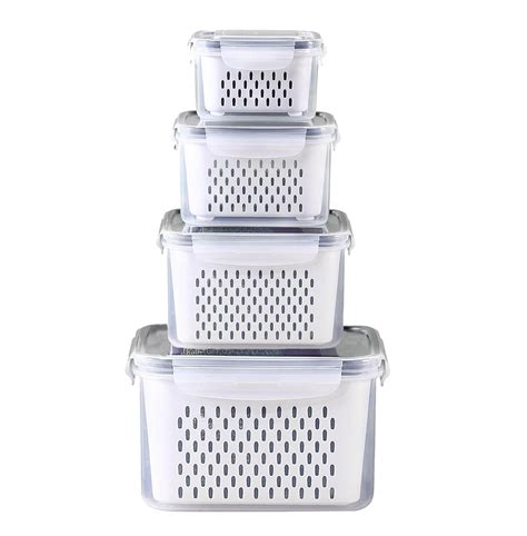 BRAVIK 4 PCS Large Fruit Containers for Fridge-Leakproof Food ...