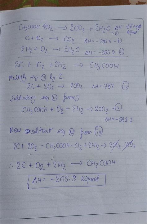 Calculate the enthalpy of formation of acetic acid if its enthalpy of ...