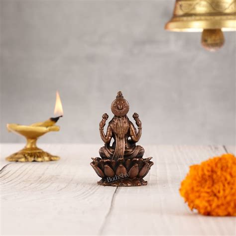 Buy Pure Copper Lakshmi on Lotus Idol | 3" - Budhshiv.com
