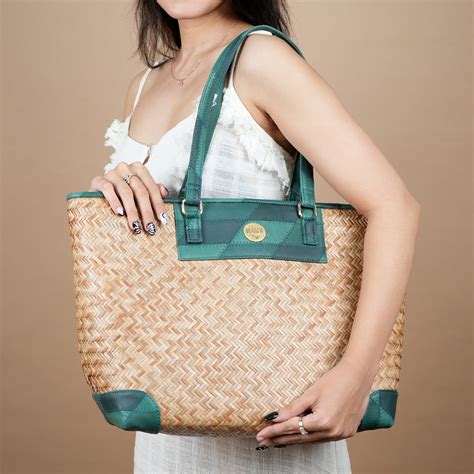 Caned Green Large Tote Bags