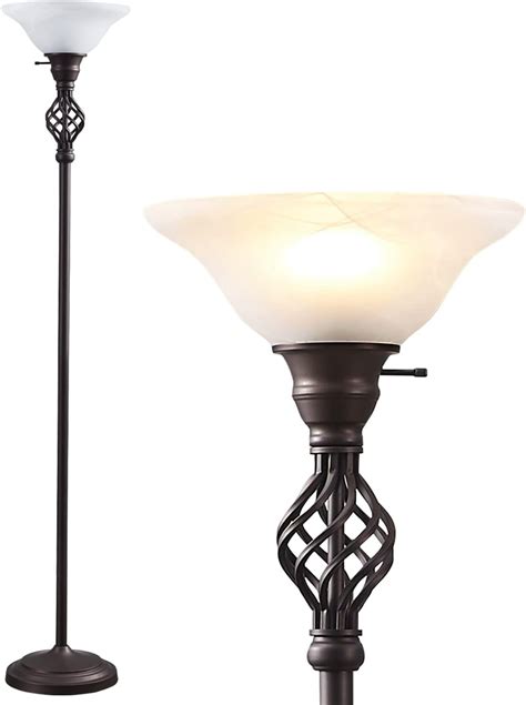 GyroVu Modern Torchiere Floor Lamp with White Swirl Glass Shade ...