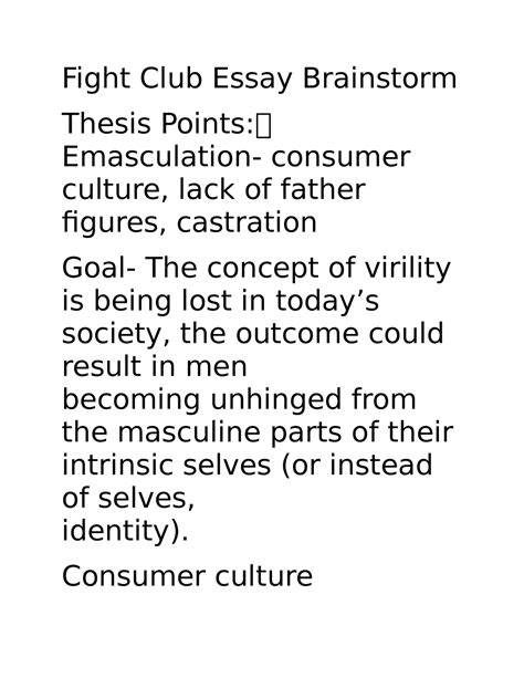 Fight Club Essay Brainstorm - Fight Club Essay Brainstorm Thesis Points ...