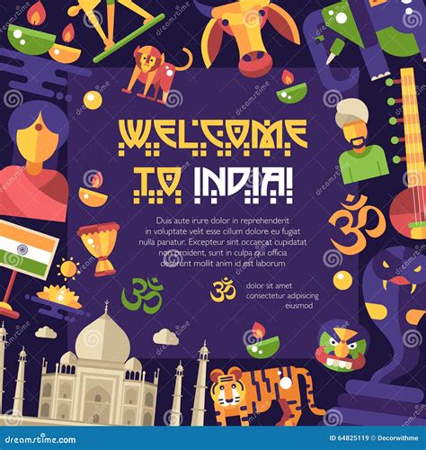 Flat Design India Travel Flyer with Famous Indian Symbols Icons Stock ...