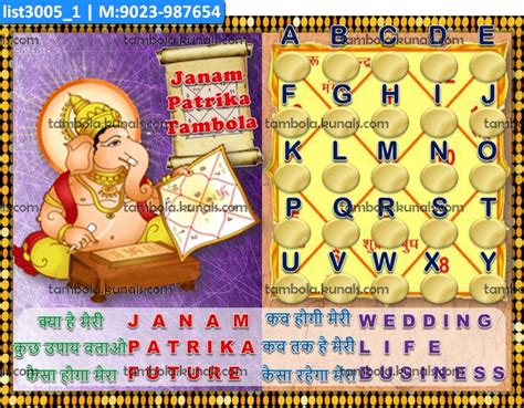 Janam Patrika Alphabet Strike 1 Tambola Housie in Astrology theme