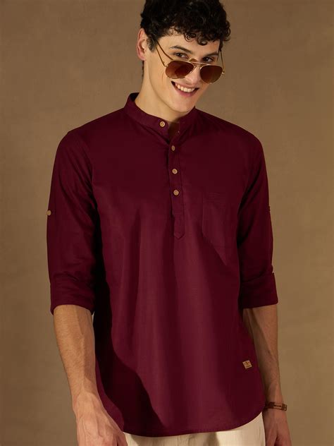DENNISON Men Maroon Pure Cotton Solid Kurta – Dennison Fashion India