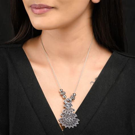 Sukriti Trending Stylish Oxidized German Silver Peacock styled Chain P ...