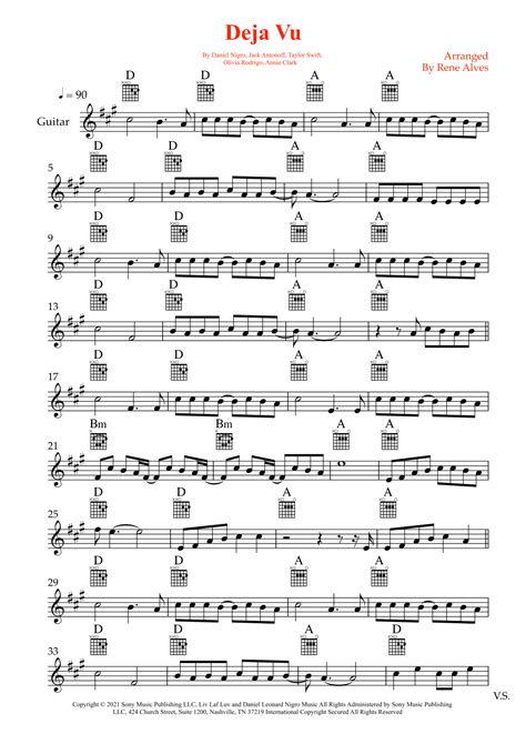 Deja Vu (arr. Rene Alves) by Olivia Rodrigo Sheet Music for Guitar and ...