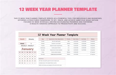 12 Week Year Planner Template in Excel, Google Sheets - Download ...