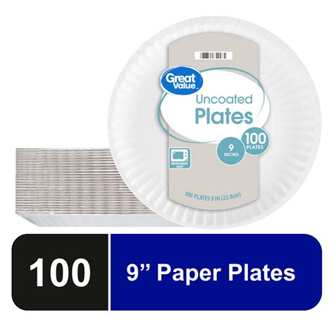 Great Value Uncoated Paper Plates, 9", 100ct - Walmart Business Supplies