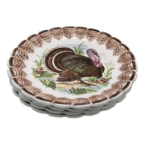Italian Ceramic Thanksgiving Turkey Dinner Plates - Set of 4 | Chairish