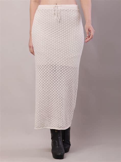 Women White Crochet Mesh Sheer Maxi Skirt – FYVA