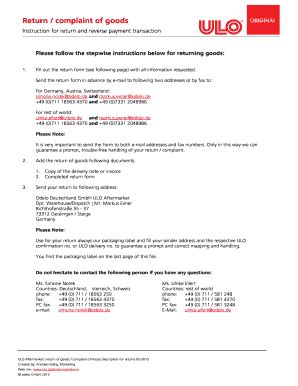 Fillable Online Return / complaint of goods - ULO Fax Email Print ...