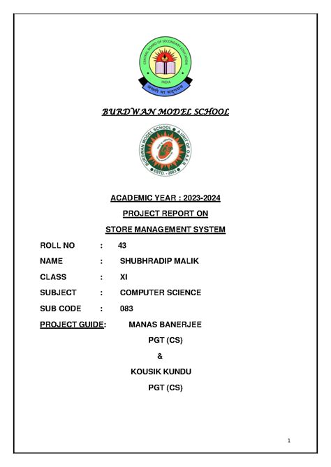 Class XI Sample- Project-1 - BURDWAN MODEL SCHOOL ACADEMIC YEAR : 2023 ...