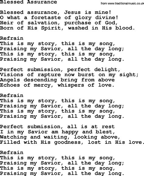 Baptist Hymnal, Christian Song: Blessed Assurance- lyrics with PDF for ...