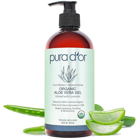 PURAD'OR PURA D'OR 16 Oz ORGANIC Aloe Vera Gel - Lavender - India | Ubuy