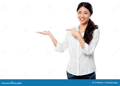 Young Girl Promoting a Product Stock Photo - Image of isolated, girl ...