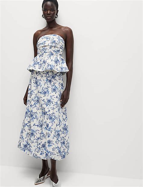 Buy Pure Cotton Floral Midaxi Bubble Hem Skirt at Marks & Spencer