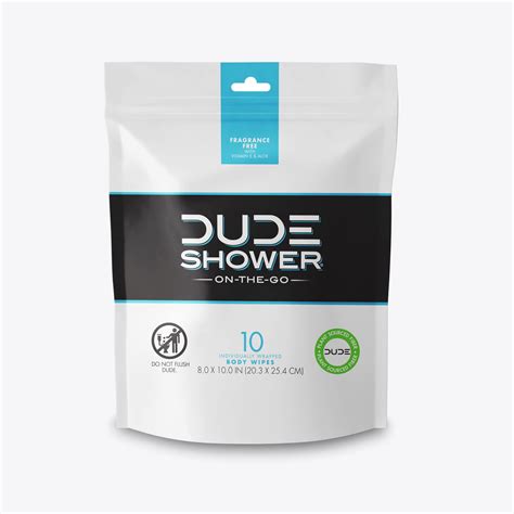 Dude Wipes On-The-Go Shower Wipes - Unscented, Vitamin E & Aloe - 10 ...