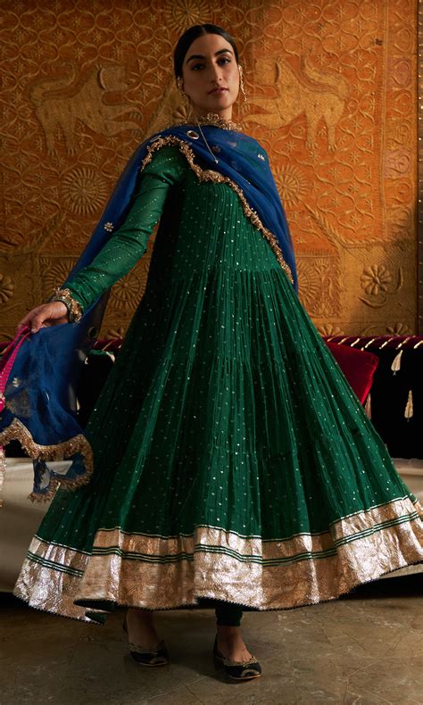 Phillauri Emerald Green Tiered Anarkali With Chooridar And Dupatta - S ...