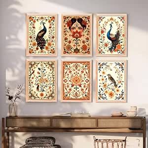 DecorVilla Madhubani Wall Paintings Set of 6 Pcs – Large Framed Wall ...