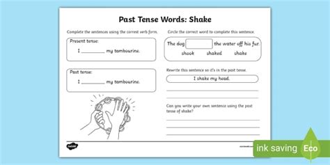 Past Tense Words - Shake Worksheet (Teacher-Made) - Twinkl