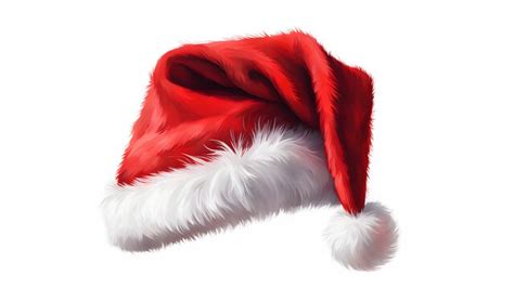 A clipart image of a classic red and white Santa hat with a fluffy ...