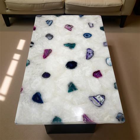 Quartzite & Blue Agate Stone Coffee Table – Custom Sizes – Semi-Transp ...